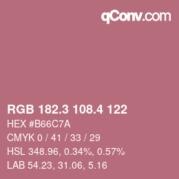 カラーコード: RGB 182.3 108.4 122 | qconv.com