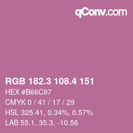 カラーコード: RGB 182.3 108.4 151 | qconv.com