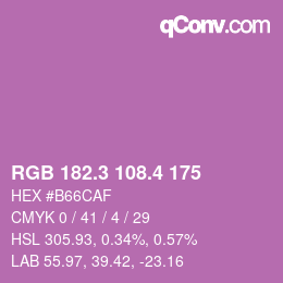 カラーコード: RGB 182.3 108.4 175 | qconv.com