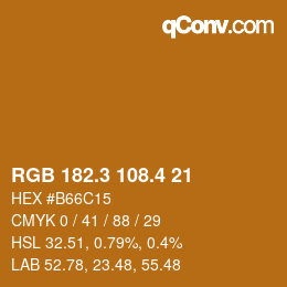 カラーコード: RGB 182.3 108.4 21 | qconv.com