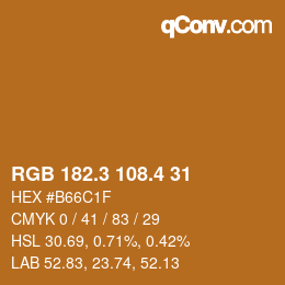 カラーコード: RGB 182.3 108.4 31 | qconv.com