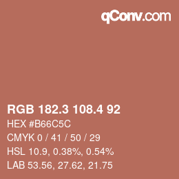 カラーコード: RGB 182.3 108.4 92 | qconv.com