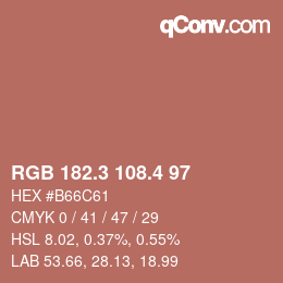 カラーコード: RGB 182.3 108.4 97 | qconv.com