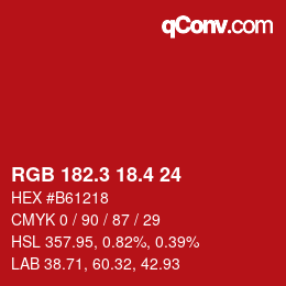 カラーコード: RGB 182.3 18.4 24 | qconv.com