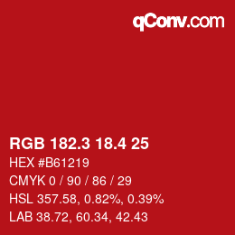 カラーコード: RGB 182.3 18.4 25 | qconv.com