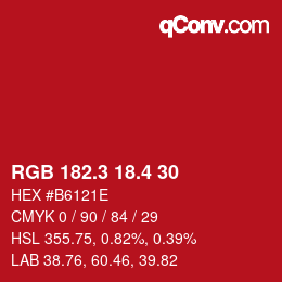 カラーコード: RGB 182.3 18.4 30 | qconv.com