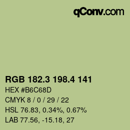 カラーコード: RGB 182.3 198.4 141 | qconv.com