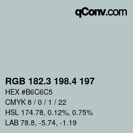 カラーコード: RGB 182.3 198.4 197 | qconv.com