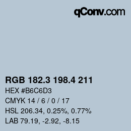 カラーコード: RGB 182.3 198.4 211 | qconv.com