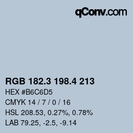 カラーコード: RGB 182.3 198.4 213 | qconv.com