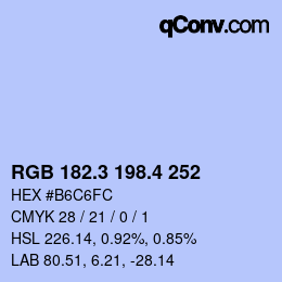 カラーコード: RGB 182.3 198.4 252 | qconv.com