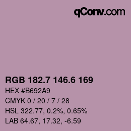 カラーコード: RGB 182.7 146.6 169 | qconv.com
