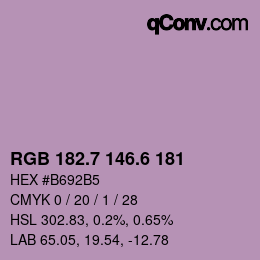 カラーコード: RGB 182.7 146.6 181 | qconv.com