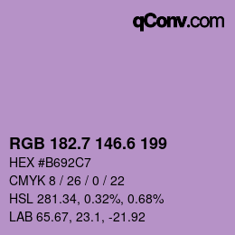 カラーコード: RGB 182.7 146.6 199 | qconv.com