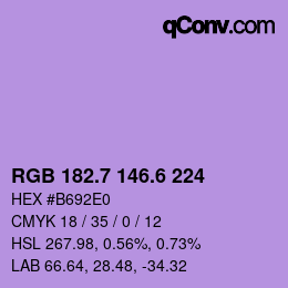 カラーコード: RGB 182.7 146.6 224 | qconv.com