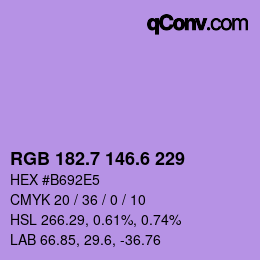 カラーコード: RGB 182.7 146.6 229 | qconv.com