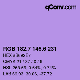 カラーコード: RGB 182.7 146.6 231 | qconv.com