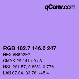 カラーコード: RGB 182.7 146.6 247 | qconv.com