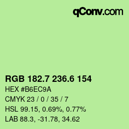 カラーコード: RGB 182.7 236.6 154 | qconv.com