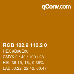 Color code: RGB 182.9 110.2 0 | qconv.com