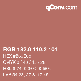 カラーコード: RGB 182.9 110.2 101 | qconv.com