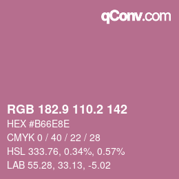 カラーコード: RGB 182.9 110.2 142 | qconv.com