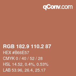 Color code: RGB 182.9 110.2 87 | qconv.com