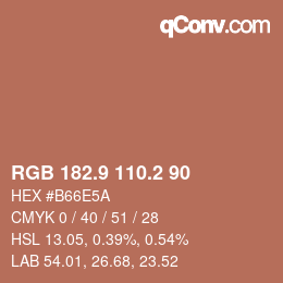 カラーコード: RGB 182.9 110.2 90 | qconv.com