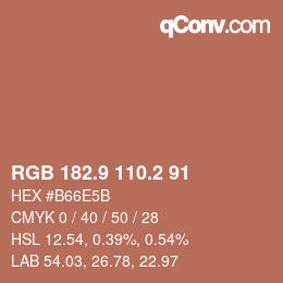Color code: RGB 182.9 110.2 91 | qconv.com