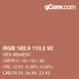 Color code: RGB 182.9 110.2 92 | qconv.com