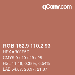 カラーコード: RGB 182.9 110.2 93 | qconv.com
