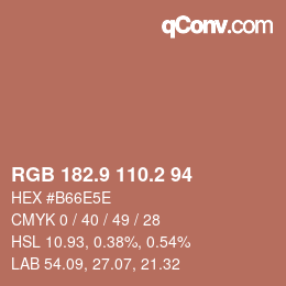 カラーコード: RGB 182.9 110.2 94 | qconv.com