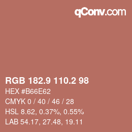 カラーコード: RGB 182.9 110.2 98 | qconv.com