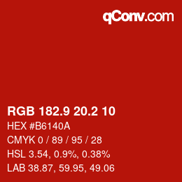 カラーコード: RGB 182.9 20.2 10 | qconv.com
