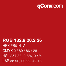 カラーコード: RGB 182.9 20.2 26 | qconv.com