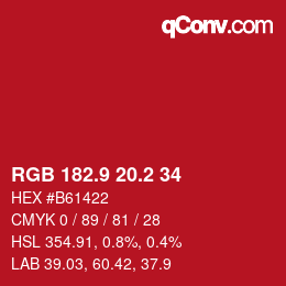 カラーコード: RGB 182.9 20.2 34 | qconv.com