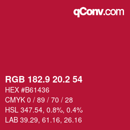 カラーコード: RGB 182.9 20.2 54 | qconv.com