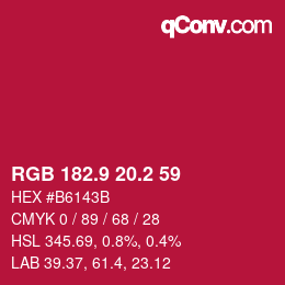 カラーコード: RGB 182.9 20.2 59 | qconv.com