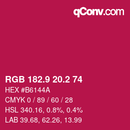 カラーコード: RGB 182.9 20.2 74 | qconv.com