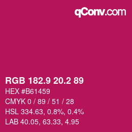 カラーコード: RGB 182.9 20.2 89 | qconv.com