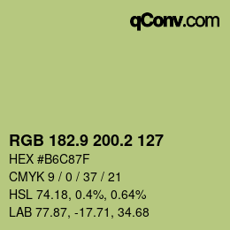 カラーコード: RGB 182.9 200.2 127 | qconv.com
