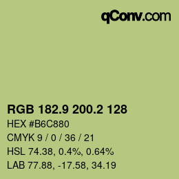 カラーコード: RGB 182.9 200.2 128 | qconv.com