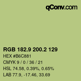 カラーコード: RGB 182.9 200.2 129 | qconv.com