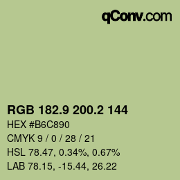 カラーコード: RGB 182.9 200.2 144 | qconv.com