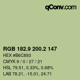 Color code: RGB 182.9 200.2 147 | qconv.com