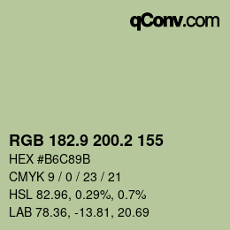Color code: RGB 182.9 200.2 155 | qconv.com