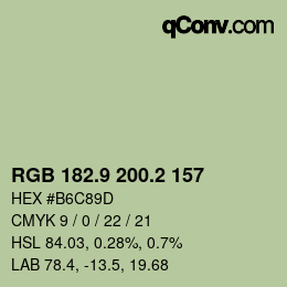 Farbcode: RGB 182.9 200.2 157 | qconv.com