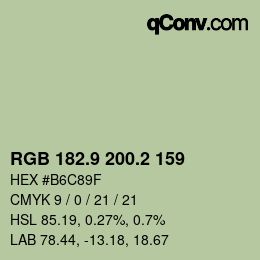 Color code: RGB 182.9 200.2 159 | qconv.com
