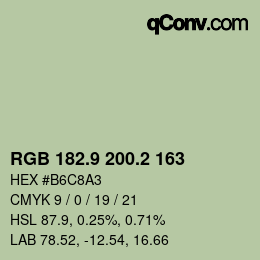 Color code: RGB 182.9 200.2 163 | qconv.com