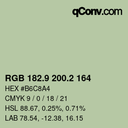 Color code: RGB 182.9 200.2 164 | qconv.com